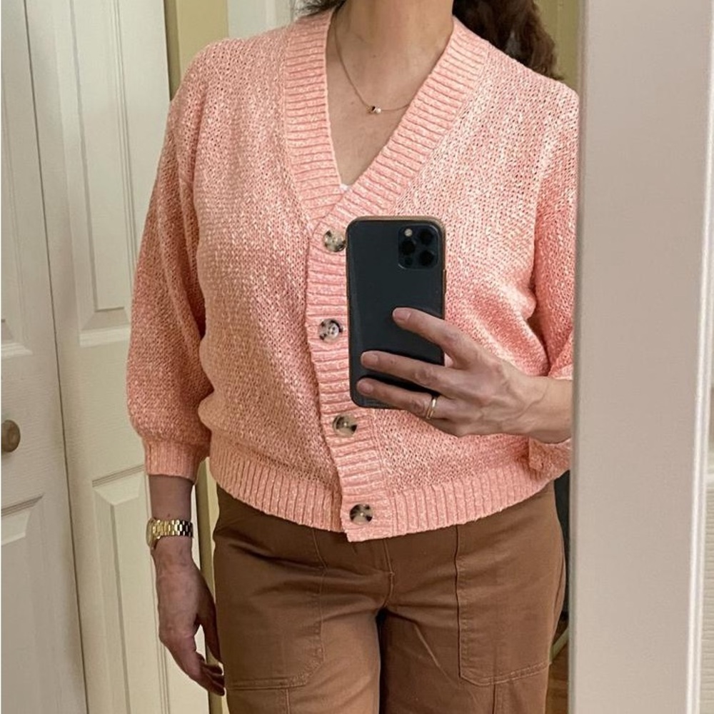 LOFT Y2K pink v-neck cardigan for women size L